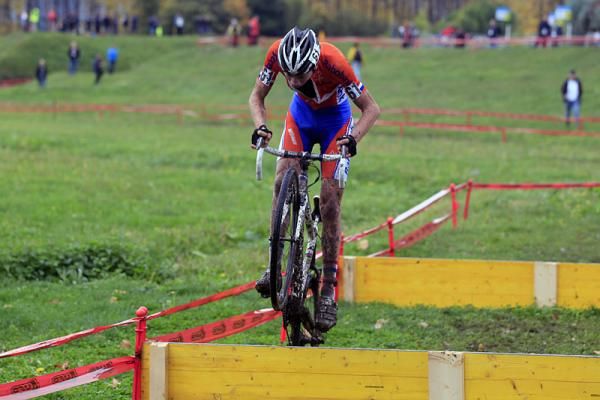 Mathieu Van der Poel (Netherlands) makes quick work of the barriers.