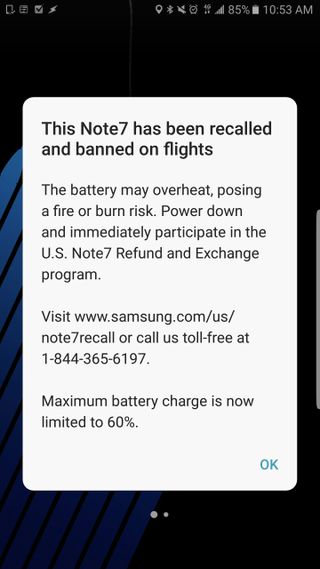 Post-update install message on a Galaxy Note 7