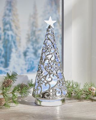 Silver Lace Tree LED Glitter Lantern