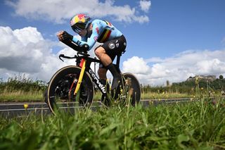 Wout van Aert competing in the elite men's individual time trial at the 2023 World Championships