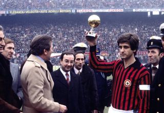 AC Milan's Gianni Rivera with the Ballon d'Or in 1969.