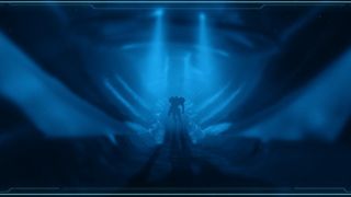 Concept art of Metroid Prime 4 showing Samus Aran in a dark ship