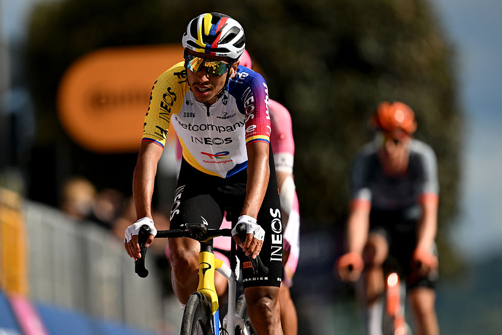 FERMO, ITALY - MAY 16: Egan Bernal of Colombia and Netcompany INEOS Cycling Team crosses the finish line during the 109th Giro d&amp;amp;apos;Italia 2026, Stage 8 a 156km stage from Chieti to Fermo 315m / #UCIWT / on May 16, 2026 in Fermo, Italy. (Photo by Dario Belingheri/Getty Images)