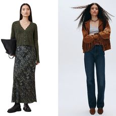 models wear clothing from allsaints, sam edelman, and levi's
