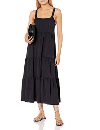 The Drop Women's Britt Tiered Maxi Tent Dress, Off-Black, L