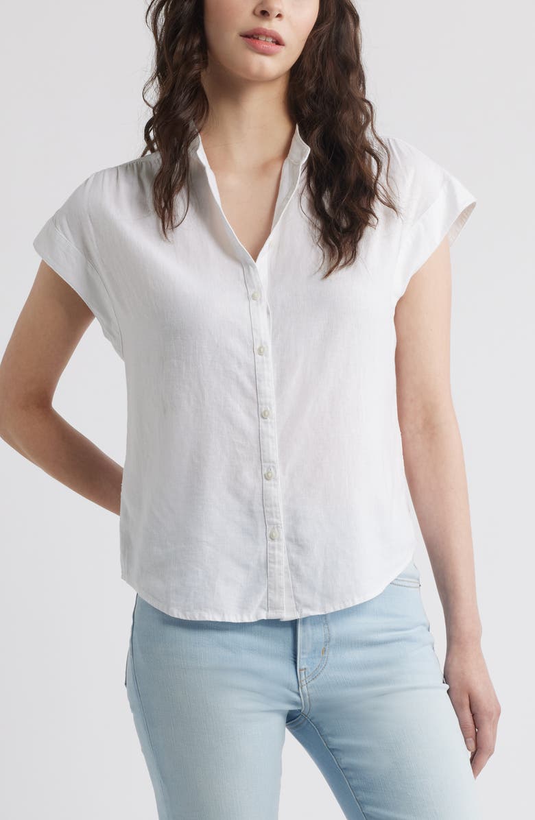 Easy Cap Sleeve Linen Blend Button-Up Shirt