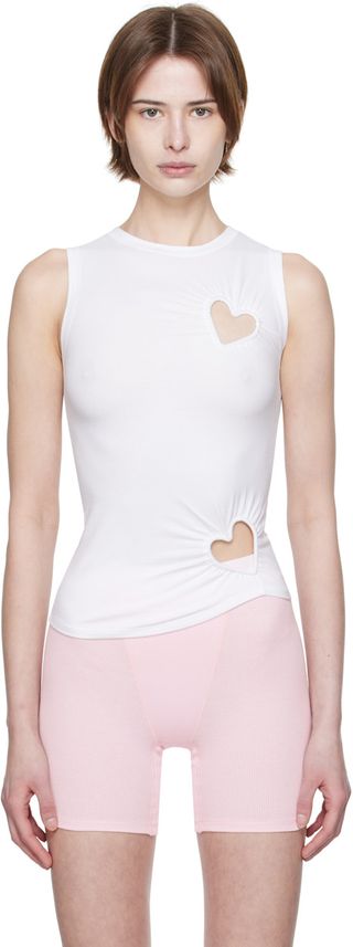 White Cotton Jersey Heart Tank Top