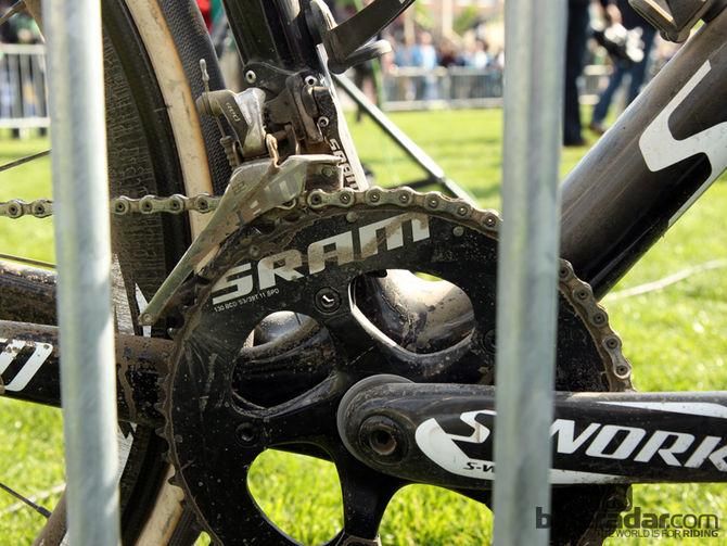 A healthy layer of dust covers Niki Terpstra's (Omega Pharma-QuickStep) Specialized S-Works Roubaix SL4 after his win at Paris-Roubaix