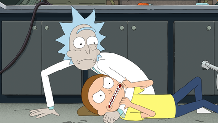 Rick and Morty fighting in the garage in season 9