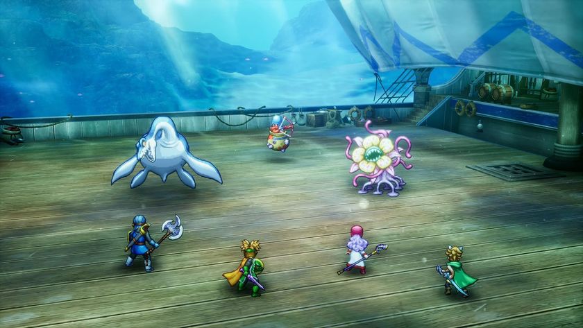 Trailer screenshot of a sea battle in Dragon Quest I &amp; II HD-2D Remake