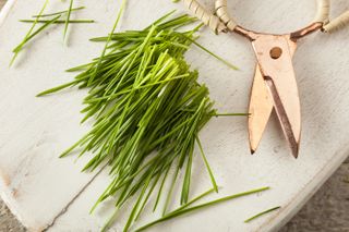 cut chives on a chopping board
