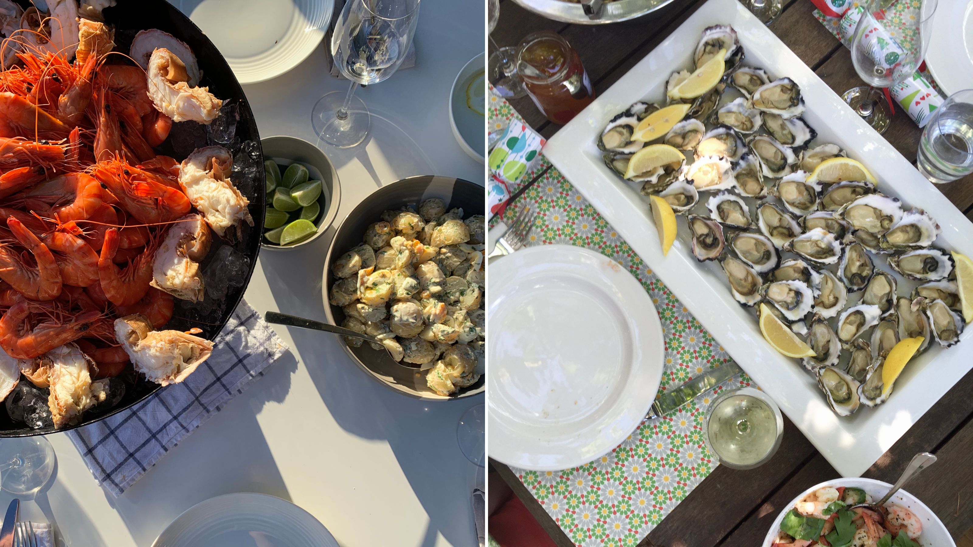 Seafood dish and platter of oysters
