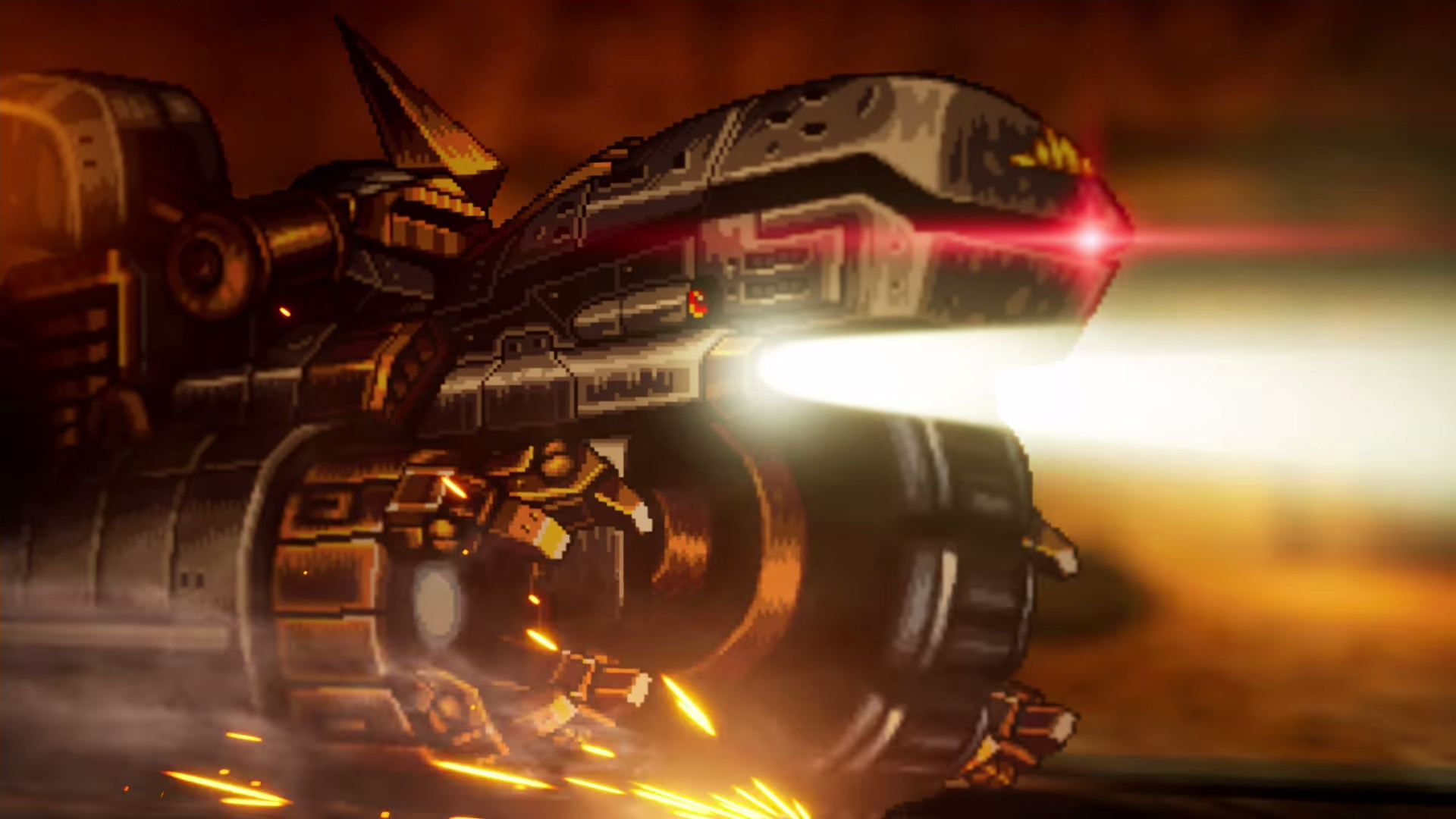 A large mechanical construction in Final Fantasy Resonance - that looks like a cross between a motorcycle and a humanoid mech - flashes headlights and a harsh red eye