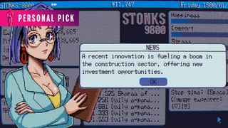 Personal pick banner for Stonks-9800, featuring Amy giving you a stock tip.