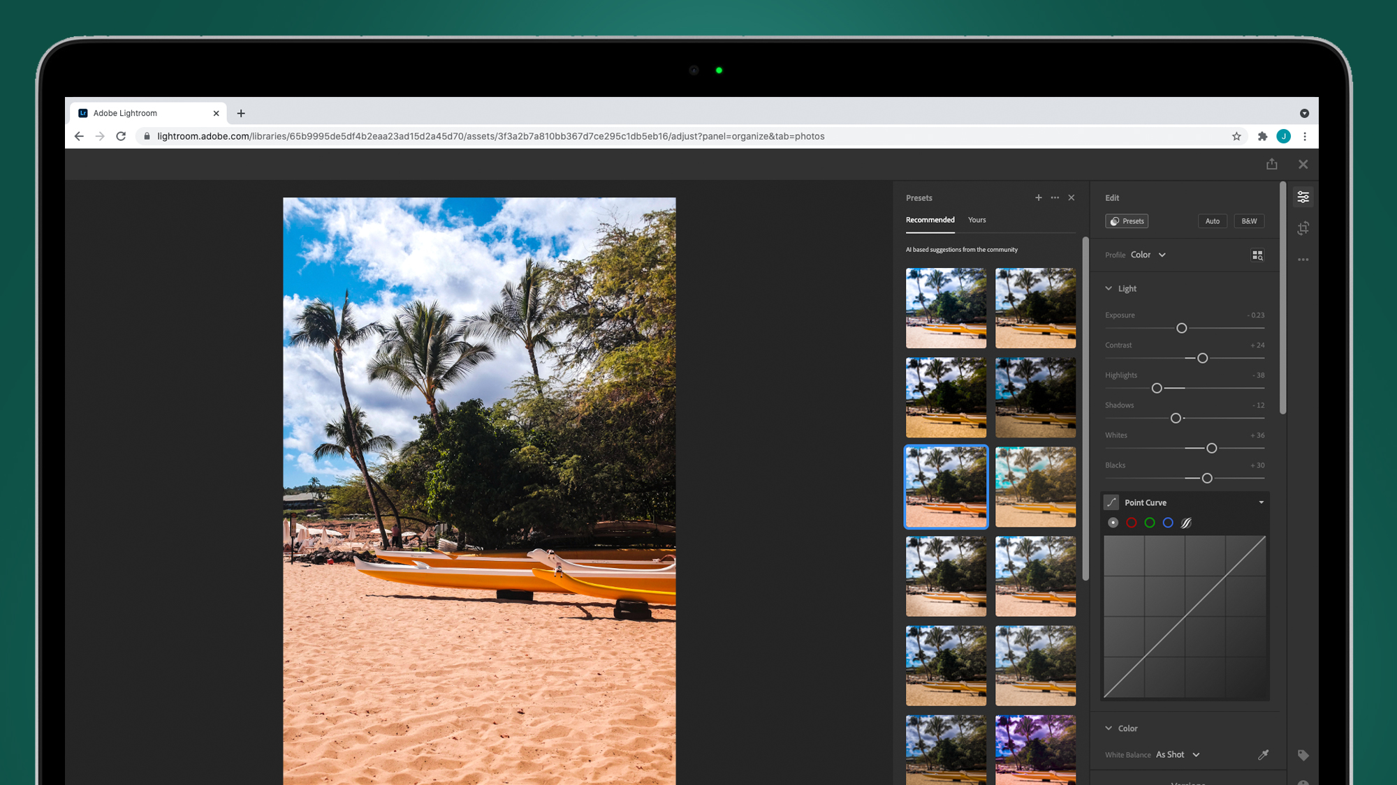 A screenshot of Adobe Lightroom's new recommended presets