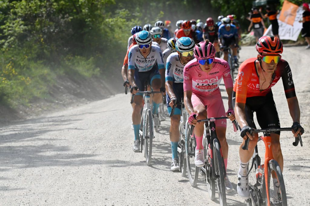 Tadej Pogacar on the gravel stage 6 at the Giro d&#039;Italia