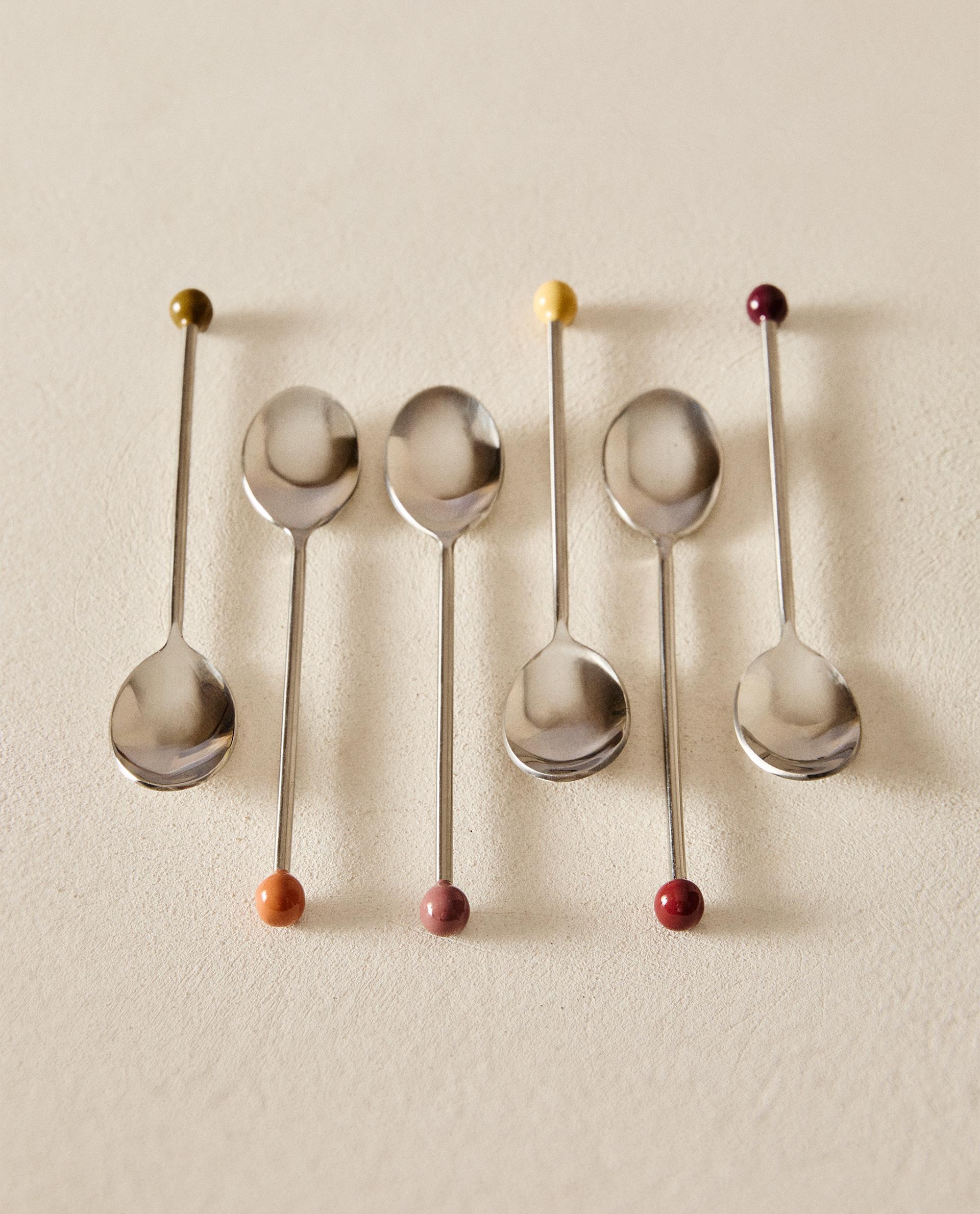 Set of Steel Dessert Spoons With Colored Detail (set of 6)
