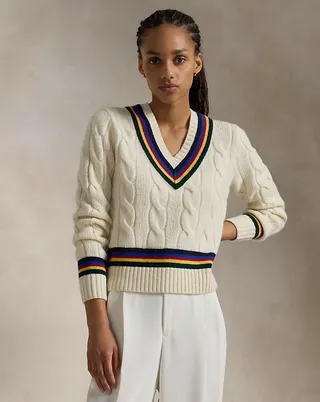 Cable Knit Wool Cashmere Cricket Sweater