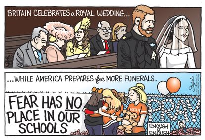 Political cartoon US royal wedding Santa Fe school shooting