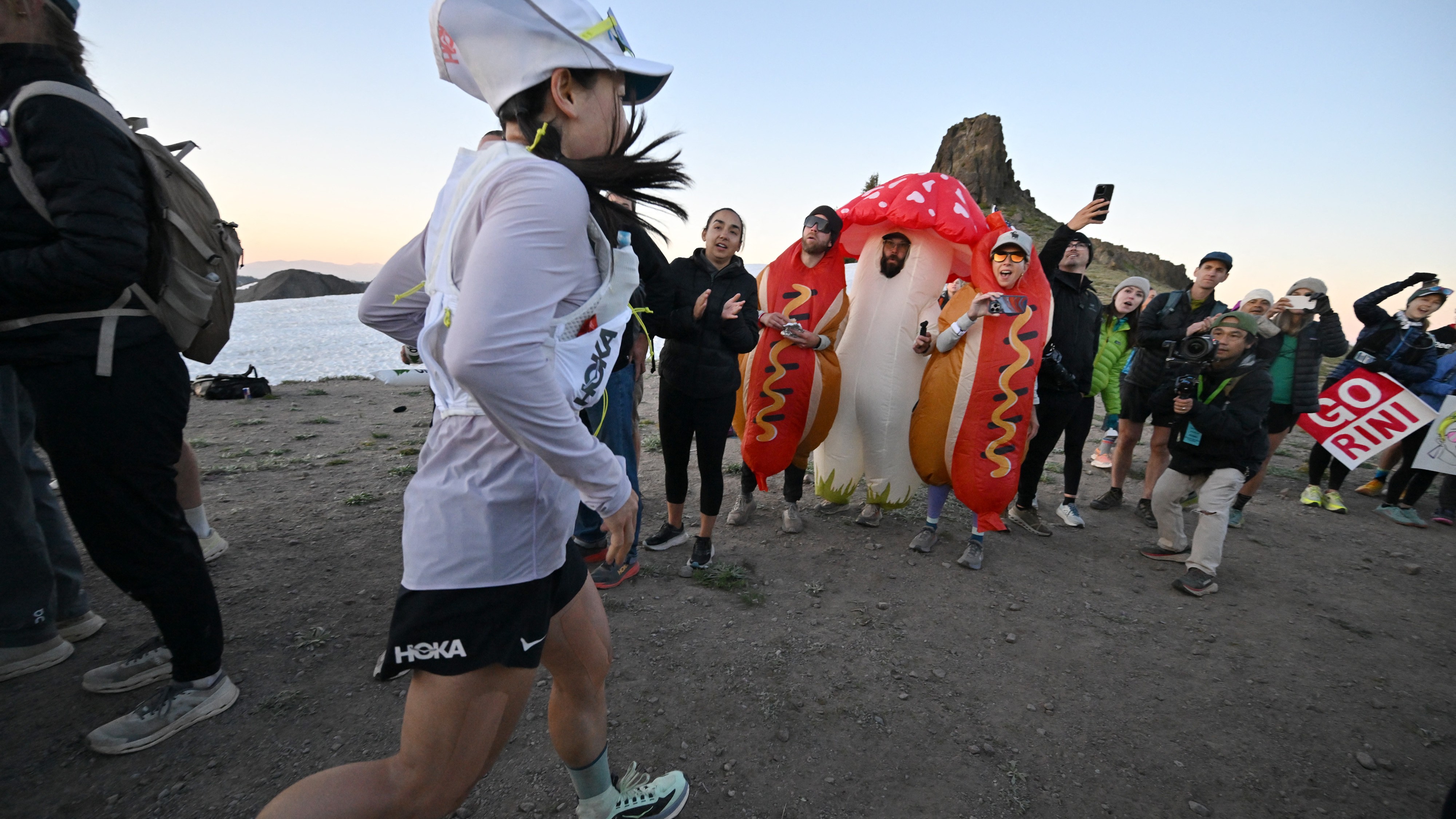 Fuzhou Xiang of China is cheered on by costumed spectators in the first five miles of the 100-mile Western States Endurance Run, on June 28, 2025