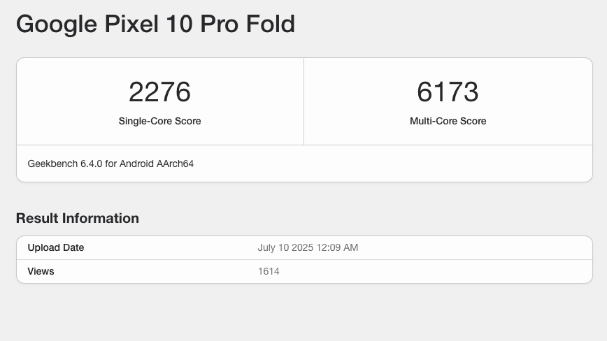 An early benchmark for the Pixel 10 Pro Fold