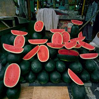 Broken watermelons on show