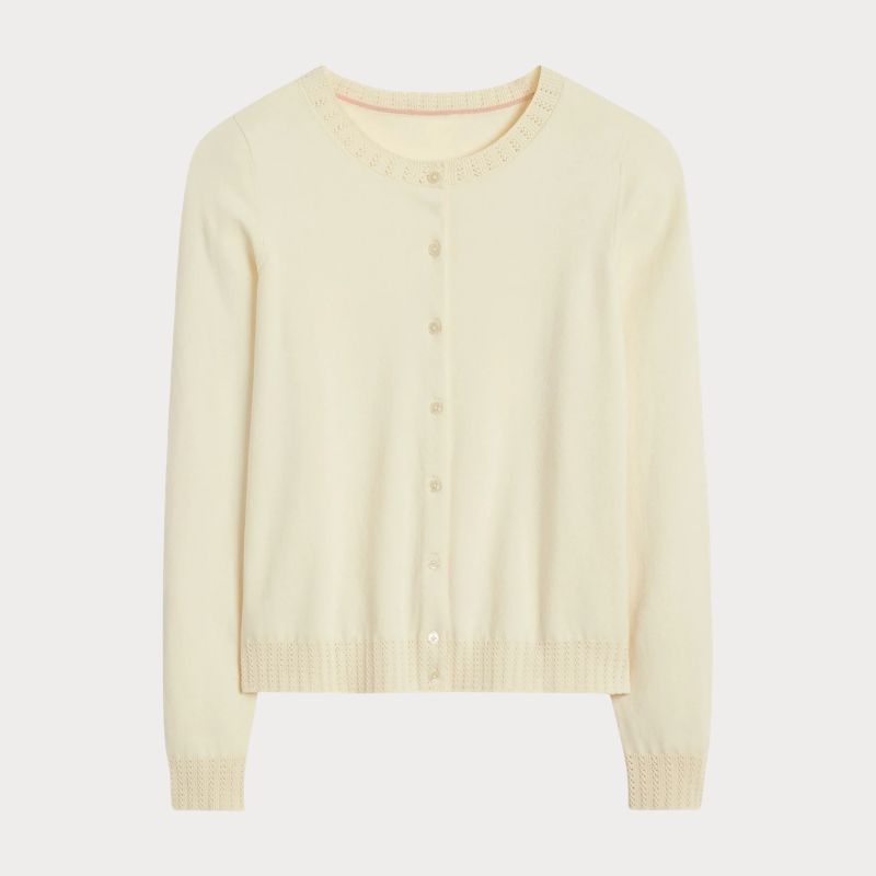 A crew neck cream cardigan by Boden