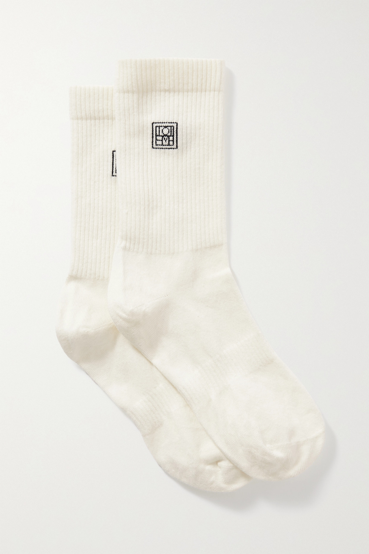 Set of Two Embroidered Ribbed Organic Cotton-Blend Socks
