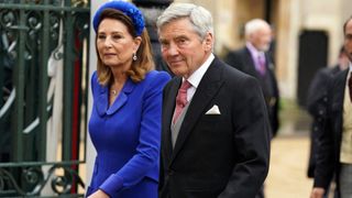 Michael and Carole Middleton arrive at Westminster Abbey in central London on May 6, 2023, ahead of the coronations of Britain's King Charles III and Britain's Camilla, Queen Consort. - The set-piece coronation is the first in Britain in 70 years, and only the second in history to be televised. Charles will be the 40th reigning monarch to be crowned at the central London church since King William I in 1066. Outside the UK, he is also king of 14 other Commonwealth countries, including Australia, Canada and New Zealand. Camilla, his second wife, will be crowned queen alongside him, and be known as Queen Camilla after the ceremony.