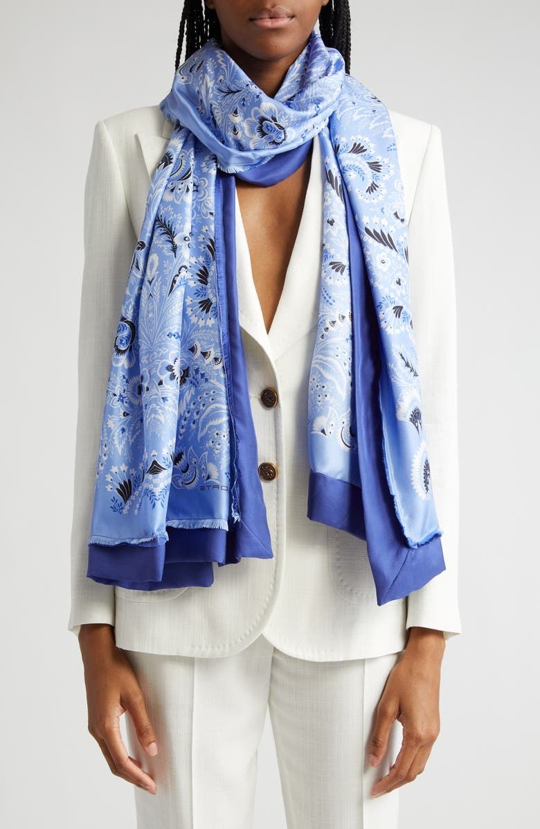 Floral Silk Fringe Scarf