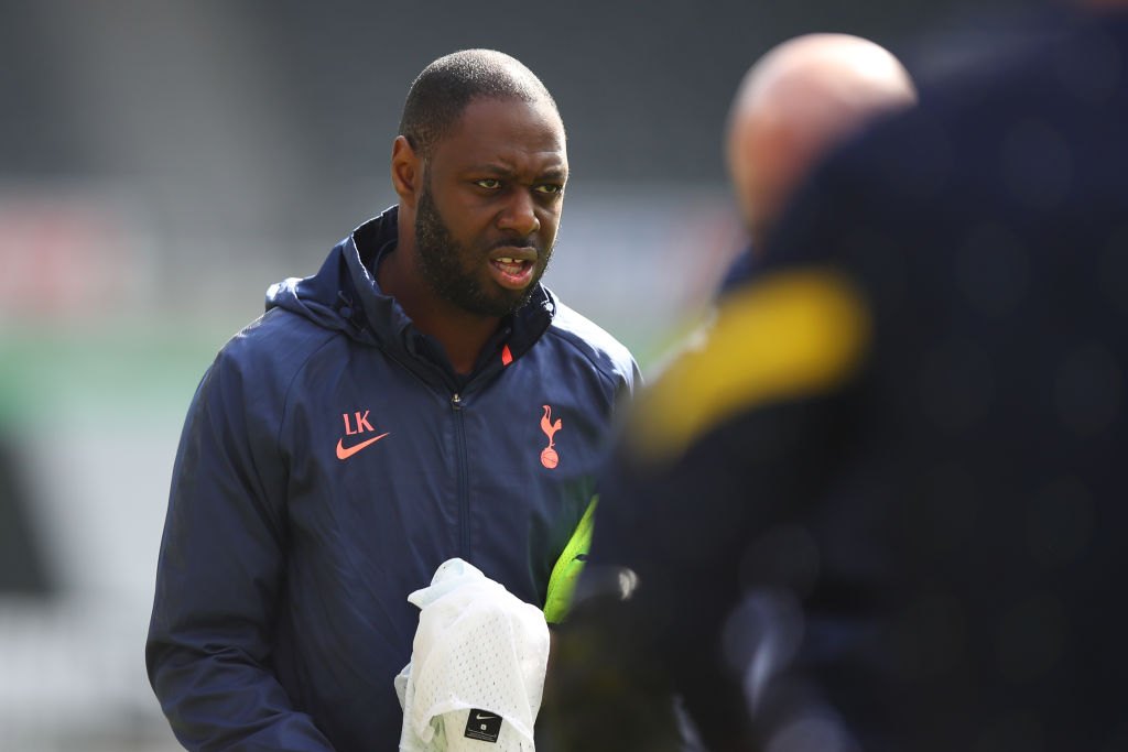 NEWCASTLE UPON TYNE, ENGLAND - APRIL 04: Ledley King the assistant head coach / manager of Tottenham Hotspur during the Premier League match between Newcastle United and Tottenham Hotspur at St. James Park on April 4, 2021 in Newcastle upon Tyne, United Kingdom. Sporting stadiums around the UK remain under strict restrictions due to the Coronavirus Pandemic as Government social distancing laws prohibit fans inside venues resulting in games being played behind closed doors. (Photo by Robbie Jay Barratt - AMA/Getty Images)
