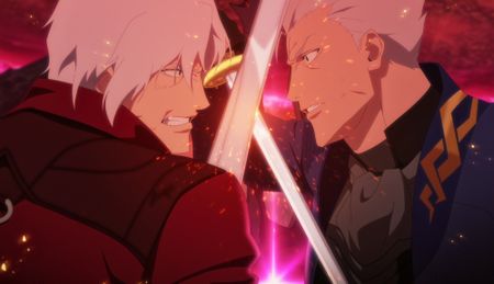 Dante (voiced by Johnny Yong Bosch) and Vergil (voiced by Robbie Daymond) in season 2 of Devil May Cry on Netflix. 