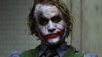 The Joker (Heath Ledger) speaks to Batman in The Dark Knight.