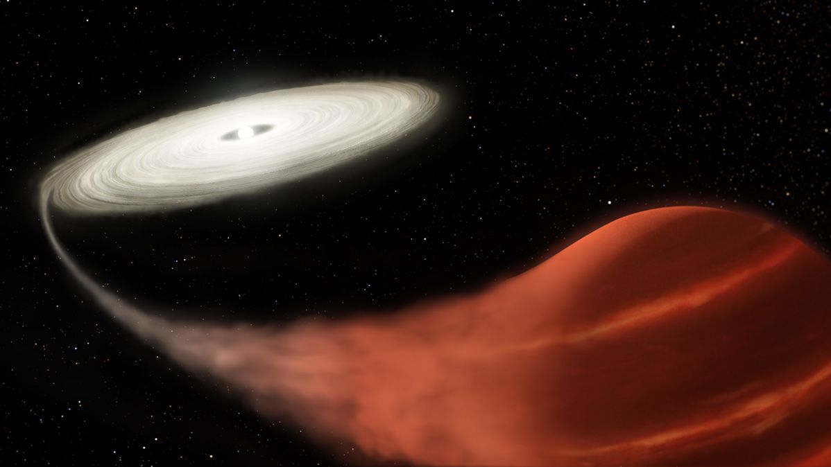 An illustration showing the newly discovered dwarf nova system, a finding detailed in the October 2019 issue of the journal Monthly Notices of the Royal Astronomical Society.