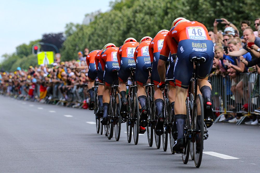 Bahrain-Merida at the team time trial at the Tour de France