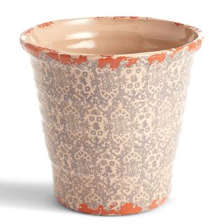Hand-painted terracotta planter with beautiful grey floral design