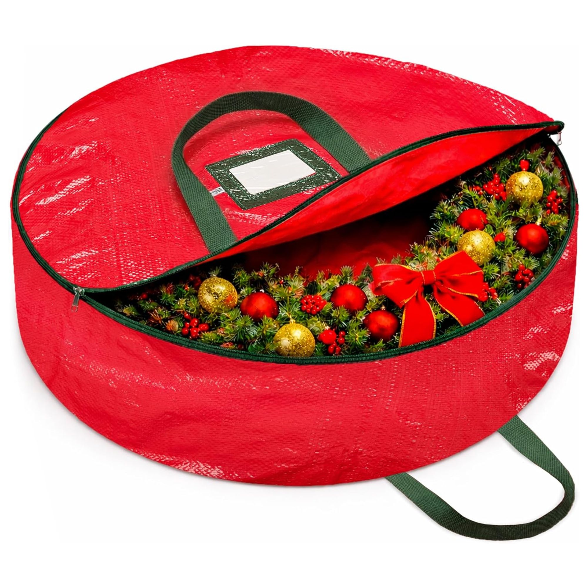 Red and green wreath storage bag