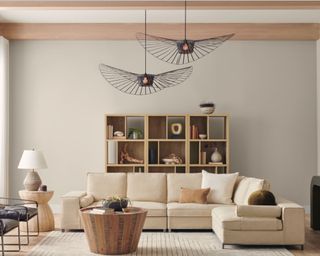 living room with modern decor and neutral color scheme