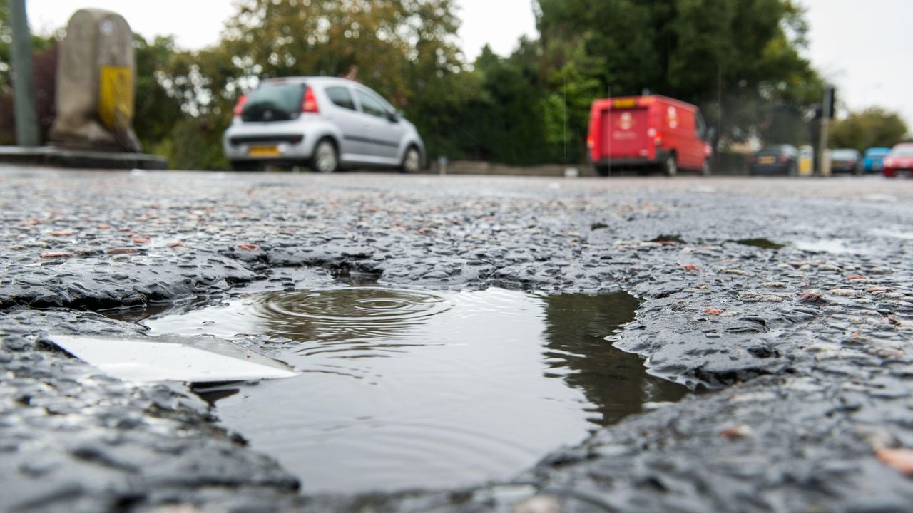 A pothole on a road in Britain