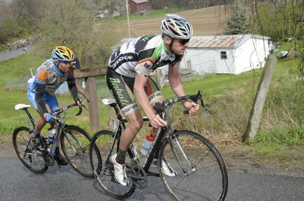 Floyd Landis (Bahati Foundation) leads Caleb Fairly (Holowesko Partners) on the race winning attack just past the second feed zone