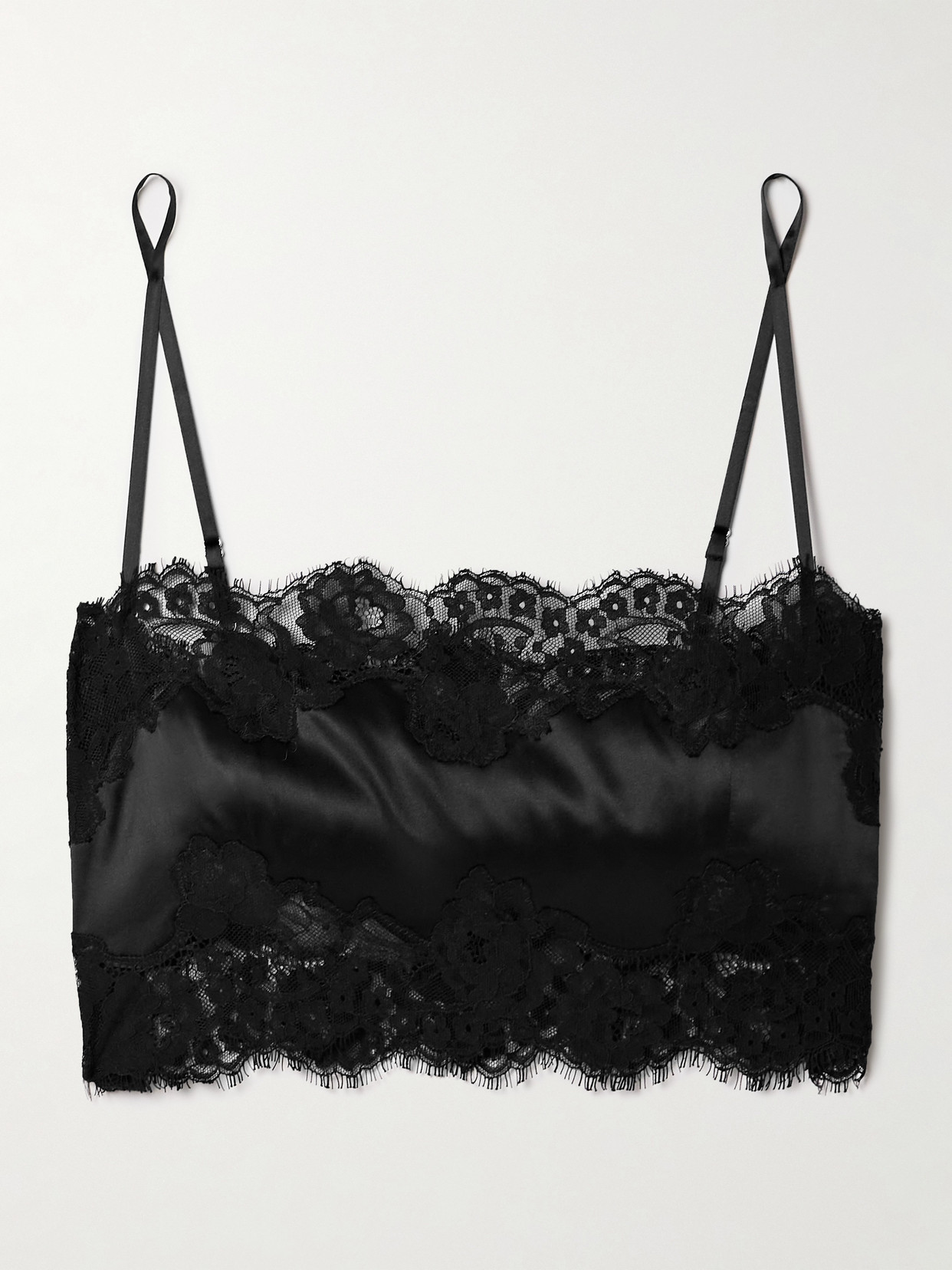 Cropped Lace-Trimmed Stretch-Silk Satin Camisole