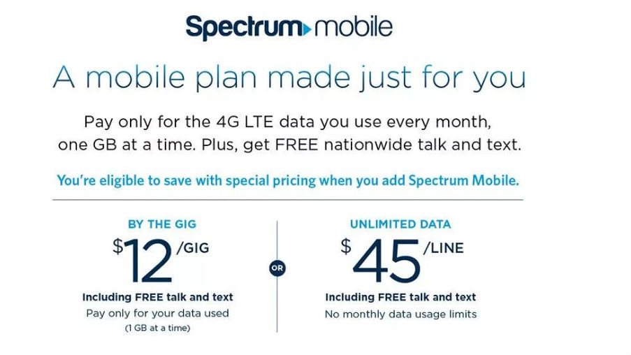 spectrum mobile by the gig plan