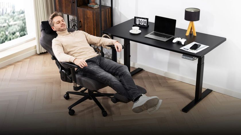 A Boulies marketing image showing someone reclining in its Master Rex chair