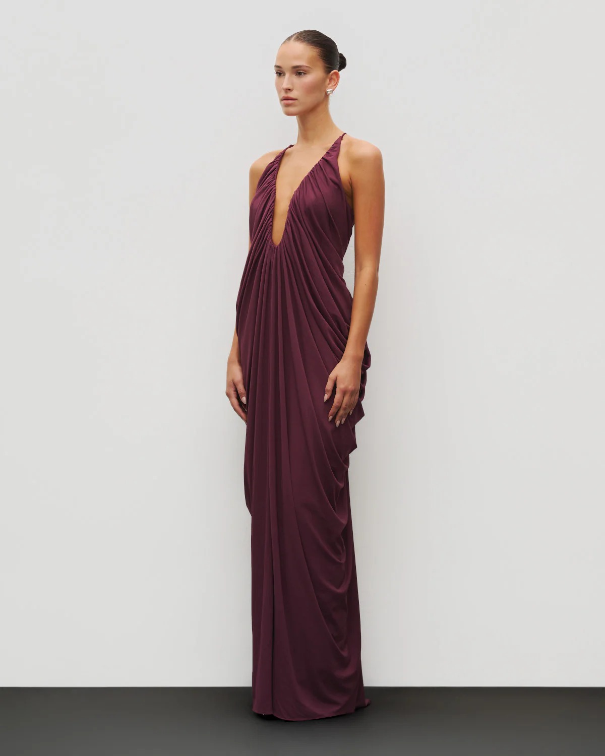 The Draped Halter Gown - Mauve Wine / Xxs