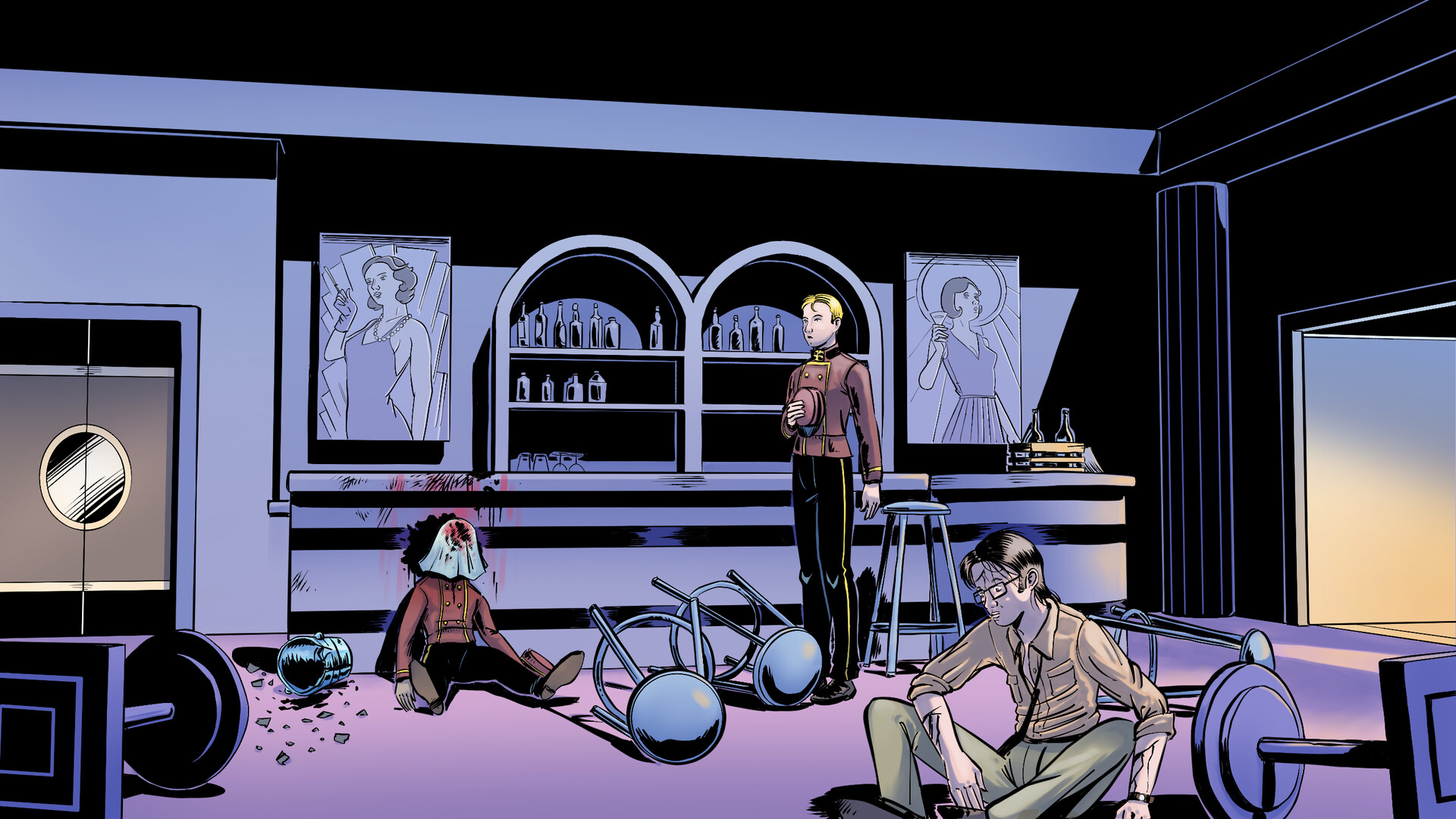 A screenshot from Confidential Killings showing a corpse in an upmarket bar