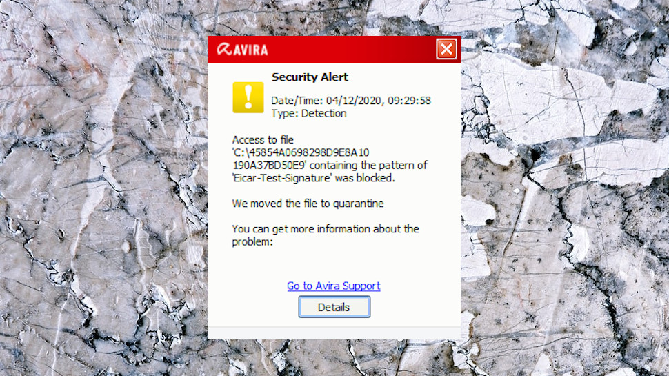 Screenshot of Avira ransomware test captured during testing