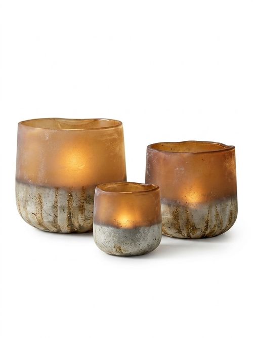 Ngolo Tealight Holder - Antiqued Amber