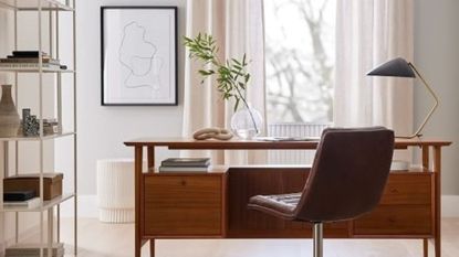 A home office with Mid-century style furniture