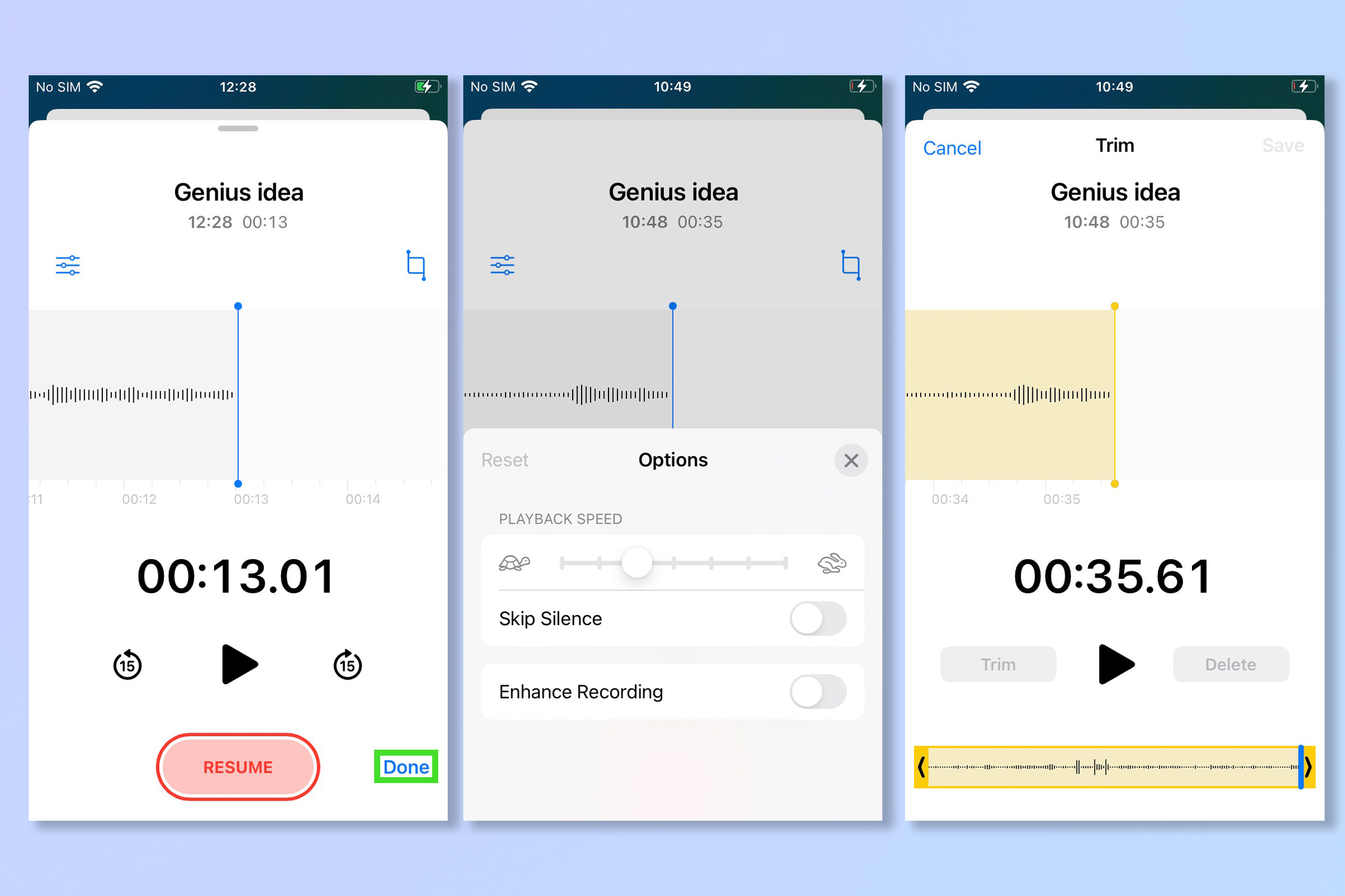 Aplicación de notas de voz en iPhone