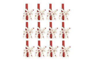 Debenhams Red wooden reindeer Christmas card pegs